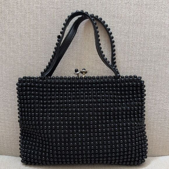 Elegant Black Beaded Handbag Vintage - Picture 3 of 9